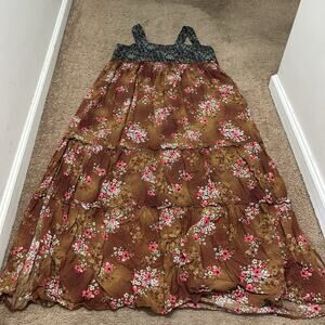 Natural Life Tiered Floral Maxi Dress Adjustable Straps Rayon Size Large